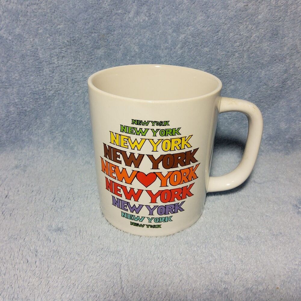 Vintage New York Rainbow Stacked Graphic Coffee Mug I Love NY Souvenir Ceramic